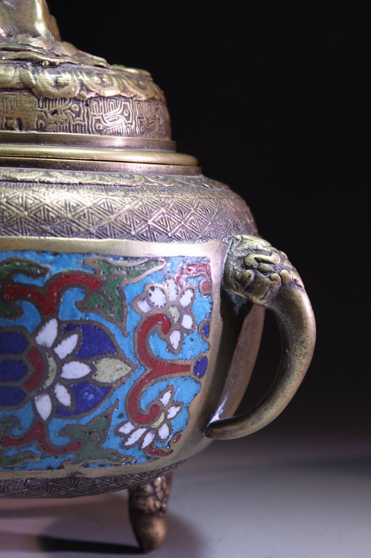 Antique Chinese Cloisonne-Bronze Censer with Dragon Lid