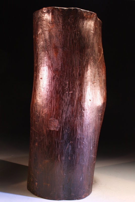 Japanese Carved Wood Flower Vase With Inlaid Design.