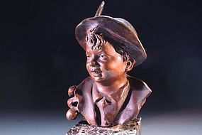 19th c. Superb Bronze Figure of a Young Lad in Hat,