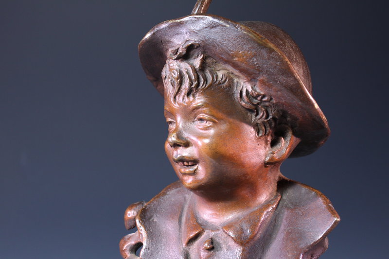 19th c. Superb Bronze Figure of a Young Lad in Hat,