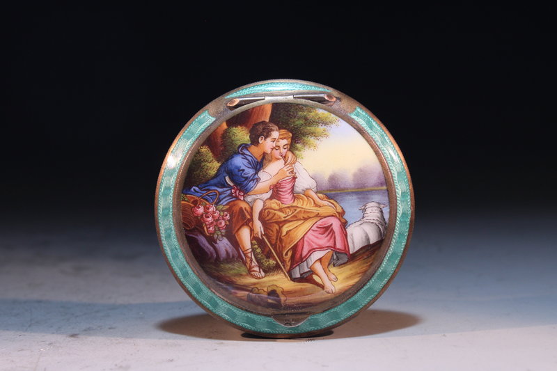 Antique Austrian Sterling Silver-Enameled Compact