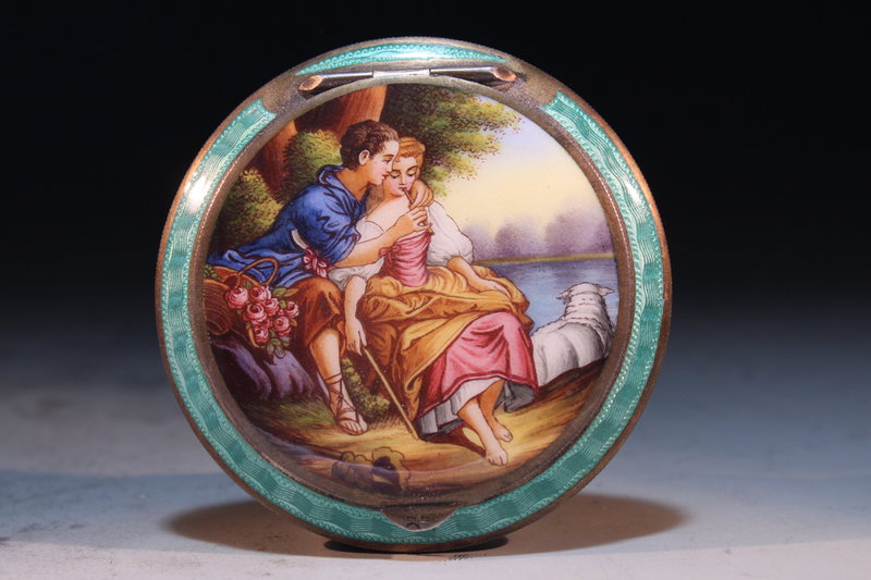 Antique Austrian Sterling Silver-Enameled Compact