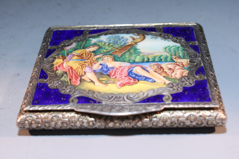 19th C.  Silver-Enameled Compact,