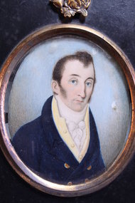 19 TH C.WATERCOLOR MINIATURE PORTRAIT PAINTING OF A GENTLEMAN,