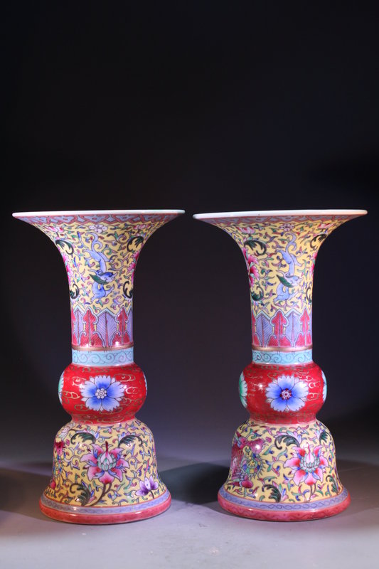 Pair of Superb Chinese Enameled Porcelain Vases,