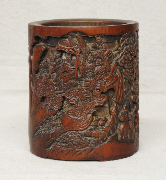 Very Well Carved Bamboo Brush Holder, Early 20th C.