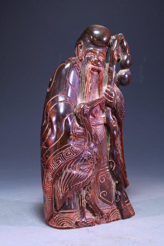 Antique Chinese Fine Carved Horn  Shoulao Figure