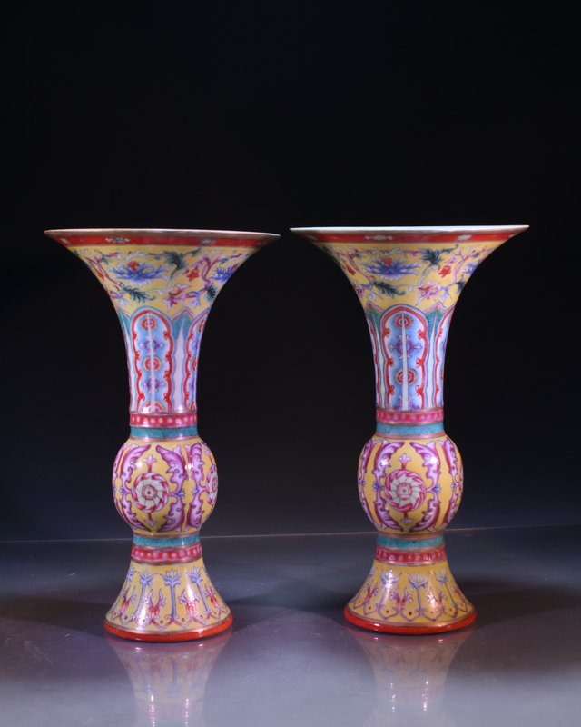 Pair of Fine Chinese Enameled Porcelain Vases,