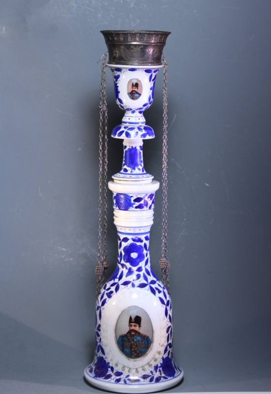 19th C. Persian Porcelain Hookah.