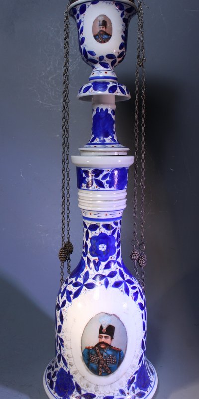 19th C. Persian Porcelain Hookah.