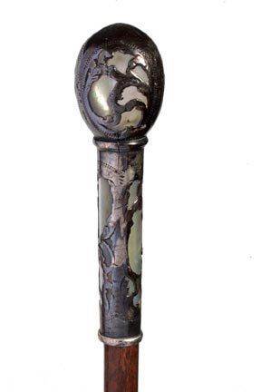 Fine Carved Abalone & Silver Dress Cane, Late 19th C.