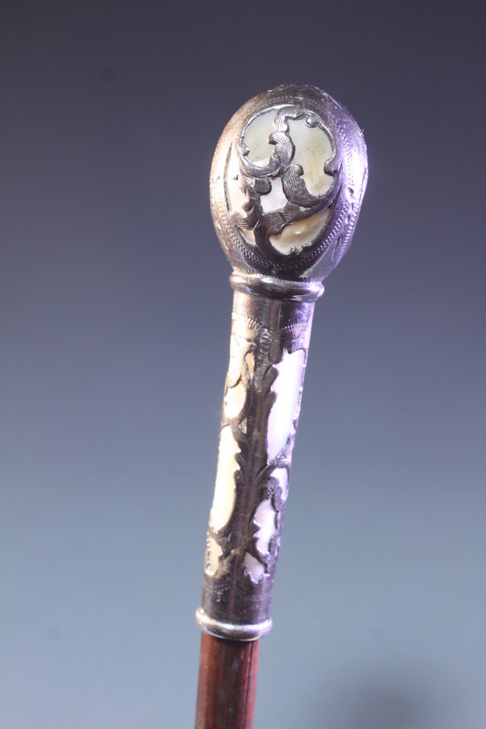 Fine Carved Abalone &amp; Silver Dress Cane, Late 19th C.