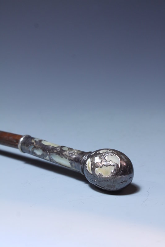 Fine Carved Abalone &amp; Silver Dress Cane, Late 19th C.