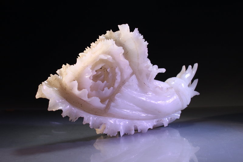 Chinese White Jade Flower carving,