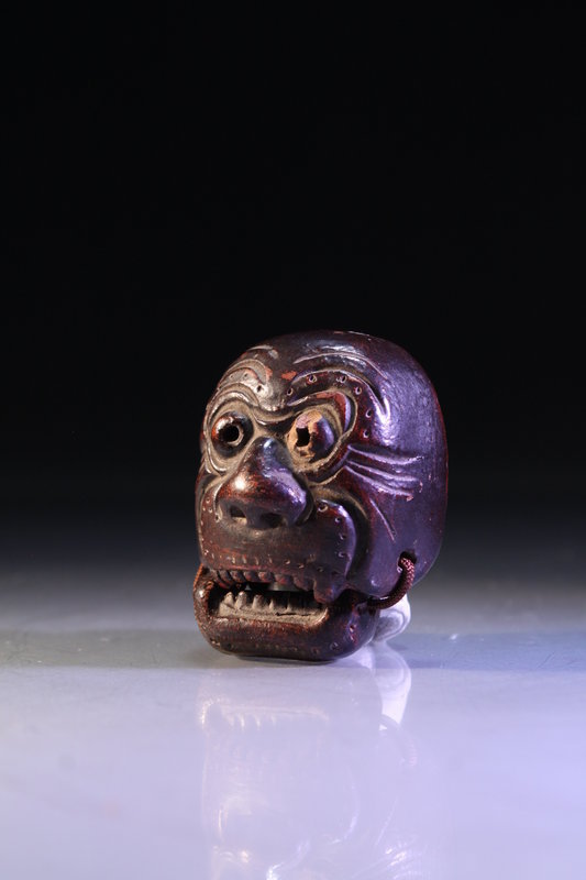 Fine Japanese Carved Wood Netsuke/Mask