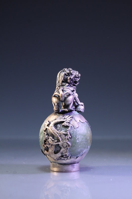 Chinese Carved Jade with Silver Foo Lion Finial,