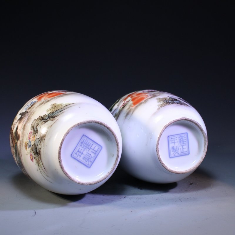 Pair of Chinese Enameled Porcelain Vases,