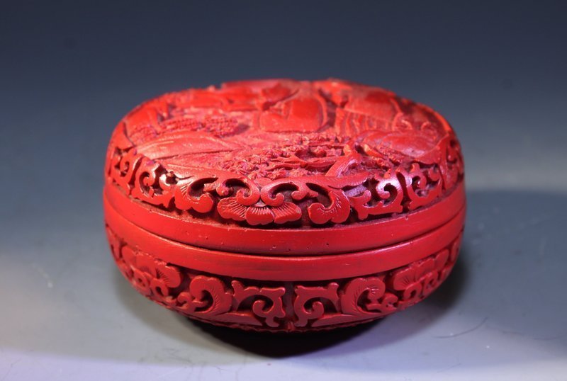 Chinese Carved Cinnabar Lacquered Box,