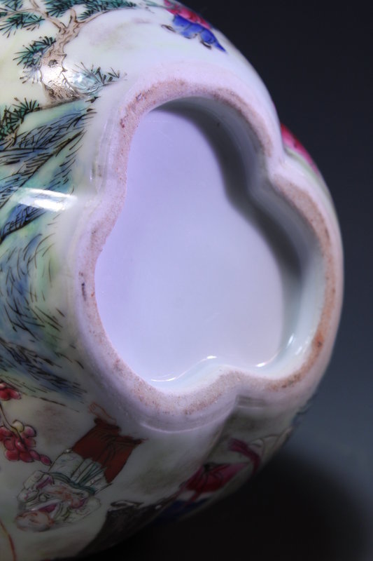 Chinese Enameled Porcelain Triple Top Bulbous Vase,