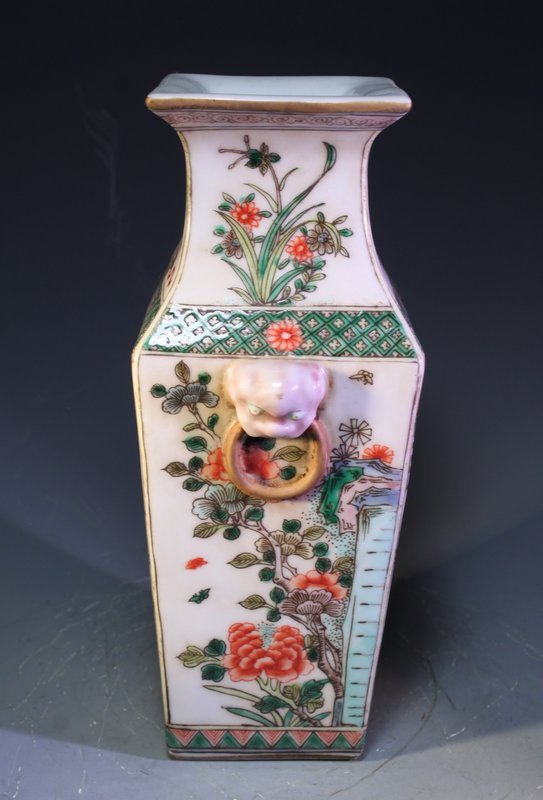 19th C. Chinese Enameled Porcelain Square Vase