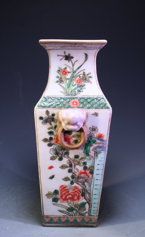 19th C. Chinese Enameled Porcelain Square Vase