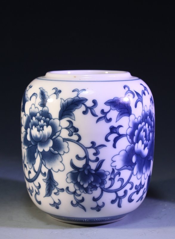 Chinese Pair of Blue &amp; White Lidded Jars