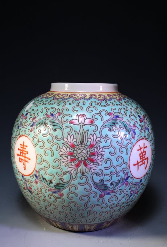 Antique Chinese Enameled Turquoise Porcelain Jar