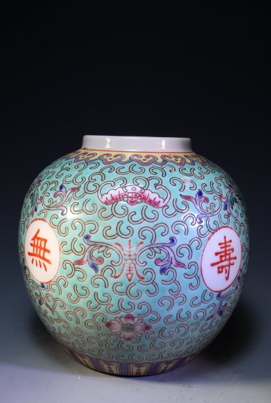 Antique Chinese Enameled Turquoise Porcelain Jar
