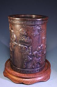 Finely Carved Chinese Hardwood Brush Pot,