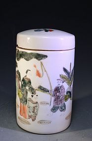 Chinese Enameled Porcelain Lidded Jar,