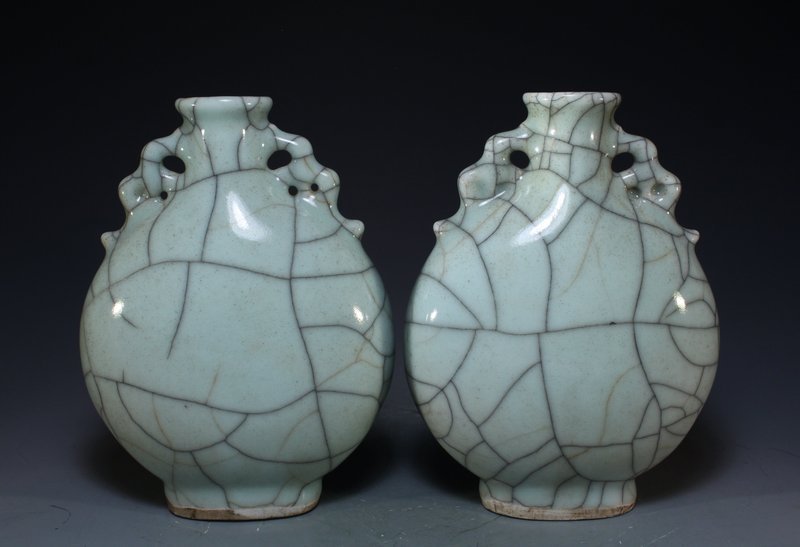 Pair of Chinese Celadon Glaze Crackle Vases,