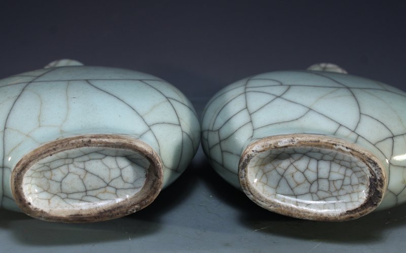 Pair of Chinese Celadon Glaze Crackle Vases,