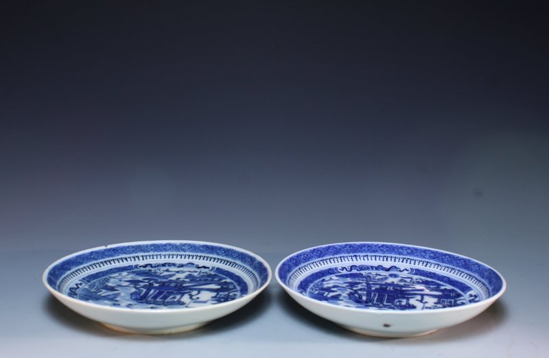 Pair of Chinese Blue &amp; White Porcelain Plates,