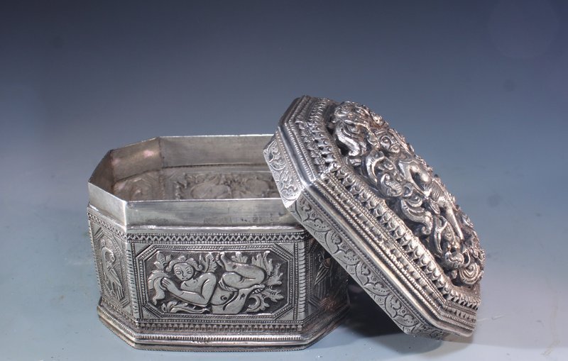 Antique Burmese Silver Box,