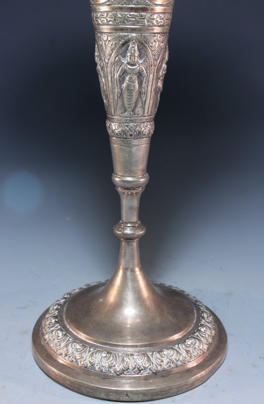 Large Antique Indian silver &quot;Shiva&quot; fluted vase.