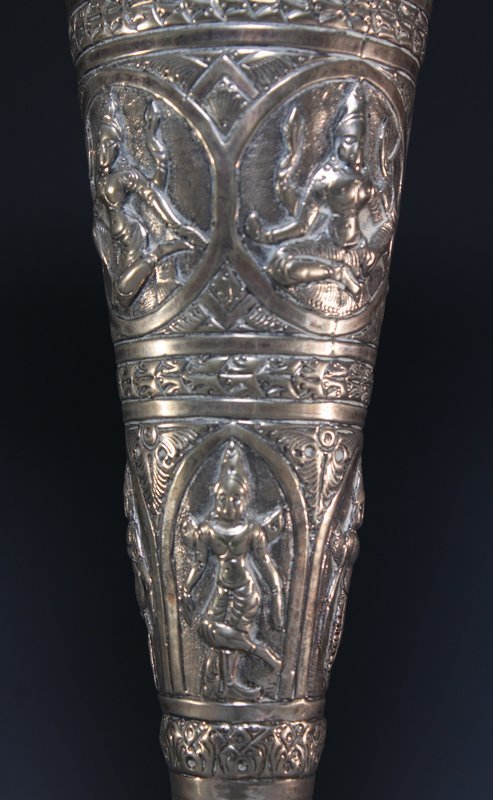 Large Antique Indian silver &quot;Shiva&quot; fluted vase.