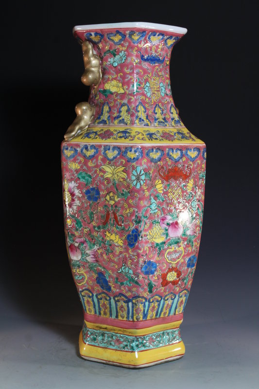 Pair of Chinese Famille Rose Enameled Porcelain Vases,