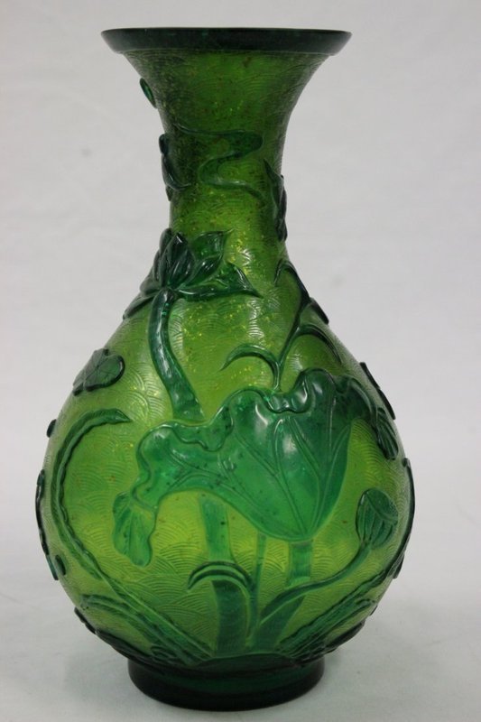 Chinese Green Peking Glass Bottle Vase.