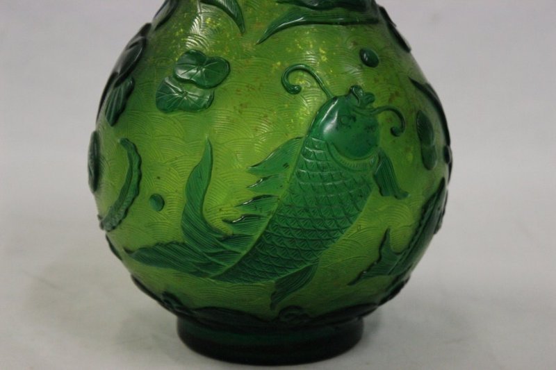 Chinese Green Peking Glass Bottle Vase.