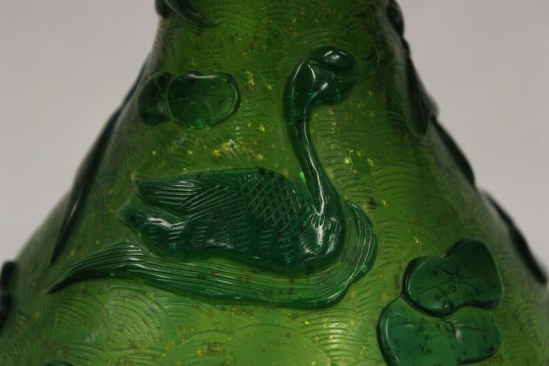 Chinese Green Peking Glass Bottle Vase.