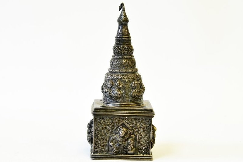 Superb Burmese Repousse Silver Ink Well.