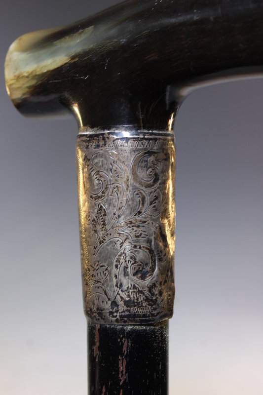 English Silver &amp; Horn Handled Cane, Ca 1911.
