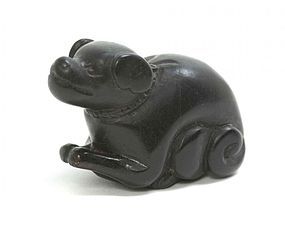 Antique Carved Ebony Netsuke of a Dog. Meiji Pd.