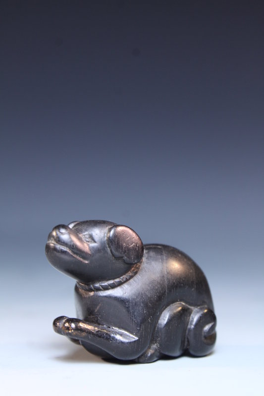 Antique Carved Ebony Netsuke of a Dog. Meiji Pd.