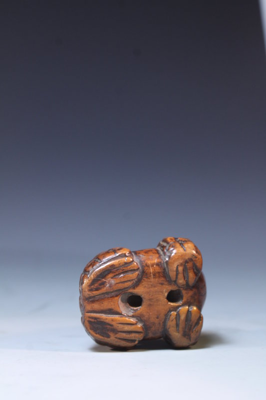 Japanese Carved Wood Netsuke; Toad. Meiji Pd.