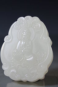 Chinese Carved White Jade Pendant.