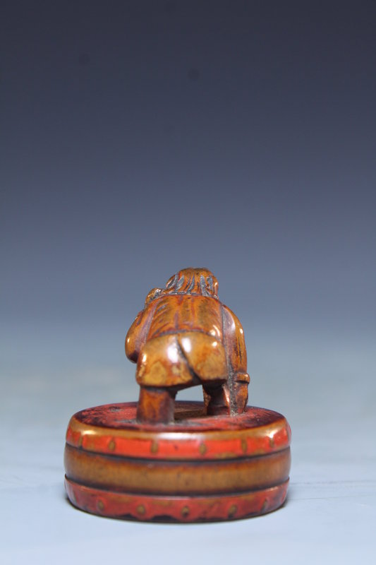 Japanese Red Lacquer Netsuke Figure; Oni, Edo Period.