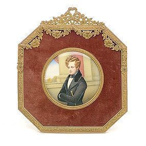 19th C. R. Krauss Miniature Portrait Painting.