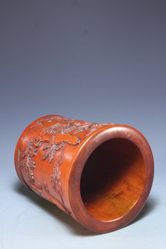 Beautiful Chinese Carved Huangyang Wood Brush Pot.