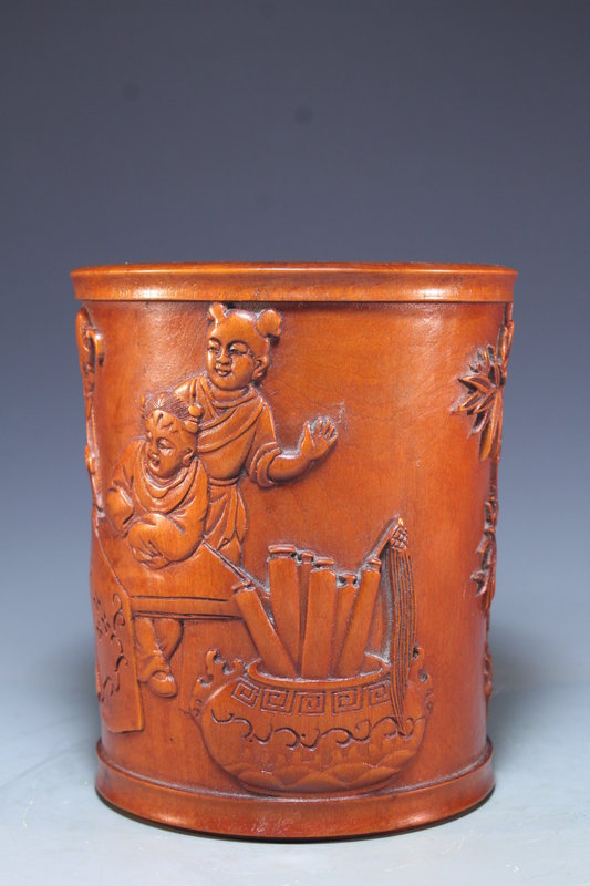 Beautiful Chinese Carved Huangyang Wood Brush Pot.